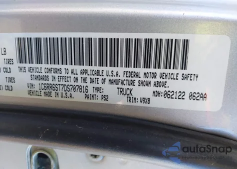 2013 Ram 1500 Tradesman from USA, damaged, VIN 1C6RR6ST7DS707816